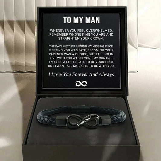 "To My Man" Infinity Engraved Bracelet With Romantic Box